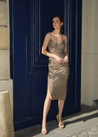 LEOPARD HAND BEADED SLIP DRESS