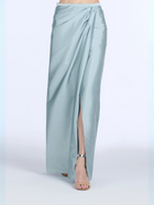 SOFT TAFFETA FAUX WRAP SKIRT LIGHT BLUE