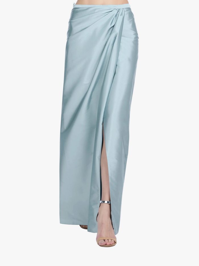 SOFT TAFFETA FAUX WRAP SKIRT LIGHT BLUE