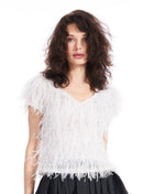 FEATHER V-NECK SHORT SLEEVE TEE - IVORY