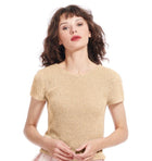 PEARL ENCRUSTED SHORT SLEEVE TEE CHAMPAGNE