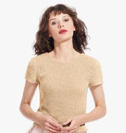 PEARL ENCRUSTED SHORT SLEEVE TEE CHAMPAGNE