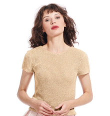 PEARL ENCRUSTED SHORT SLEEVE TEE CHAMPAGNE