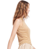 CHAMPAGNE PEARL ENCRUSTED SLEEVELESS MOCK NECK