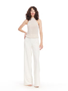 CHAMPAGNE PEARL ENCRUSTED SLEEVELESS MOCK NECK