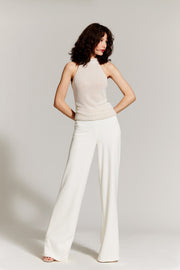 STRETCH CREPE WIDE LEG PANT IVORY