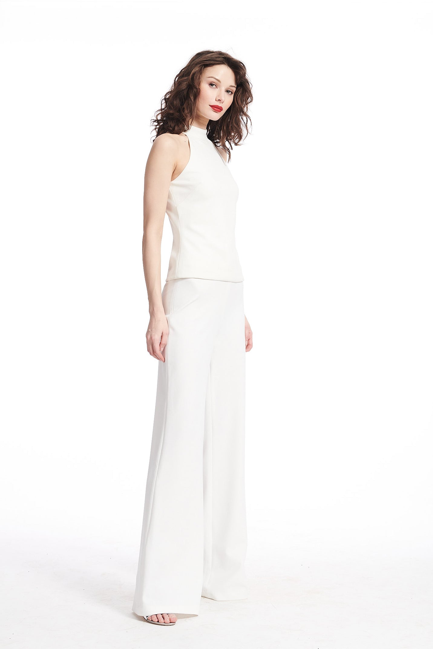 STRETCH CREPE WIDE LEG PANT IVORY